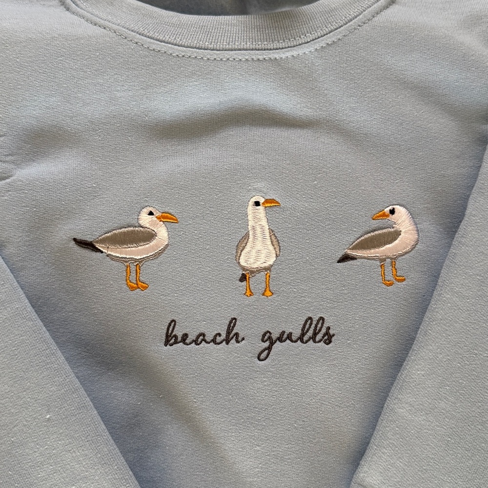 Seagull beach gulls  Embroidered Sweatshirt